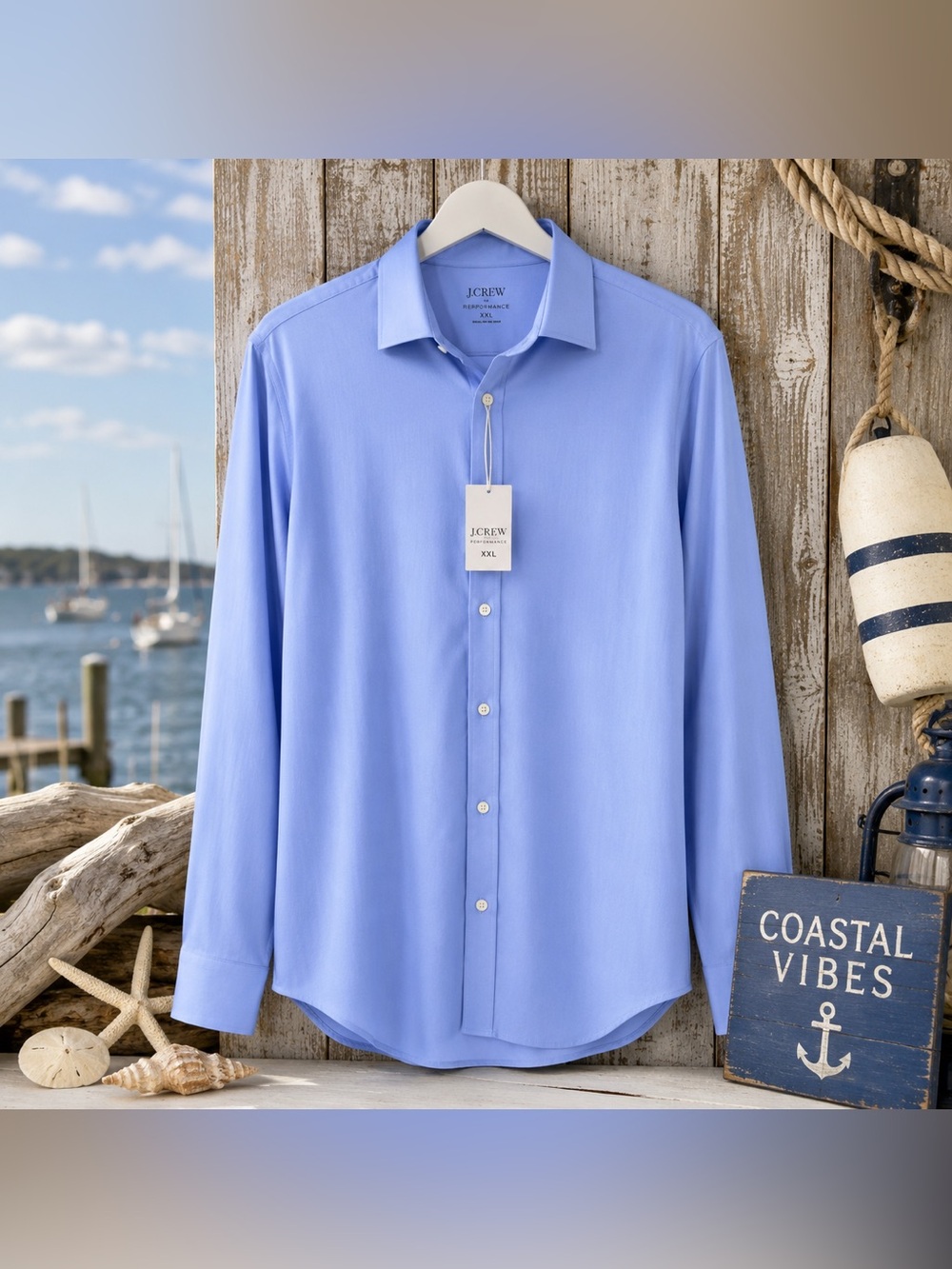 NWT J.Crew Performance Stretch Dress Shirt Men’s XXL Light Blue Business Casual